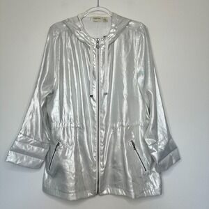 Chicos Zenergy Shine Anorak Jacket Size XL Silver Full Zip‎ Hooded